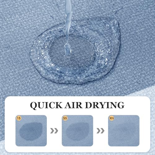 ACCUMTEK Non Slip Bath Mat, Thin Bathroom Rugs Fit Under Door, Quick Dry Bath Mats, Machine Washable Bath Rugs for Bathroom, Bathtub & Kitchen, Blue/Bordered/U-Shaped 24"x20"