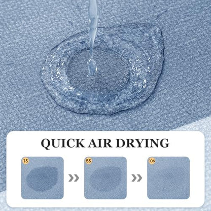 ACCUMTEK Non Slip Bath Mat, Thin Bathroom Rugs Fit Under Door, Quick Dry Bath Mats, Machine Washable Bath Rugs for Bathroom, Bathtub & Kitchen, Blue/Bordered/U-Shaped 24"x20"