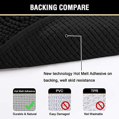 H.VERSAILTEX Microfiber Bath Rugs Chenille Floor Mat Ultra Soft Washable Bathroom Dry Fast Water Absorbent Bedroom Area Rugs, 24 x 42 - Inch, Black
