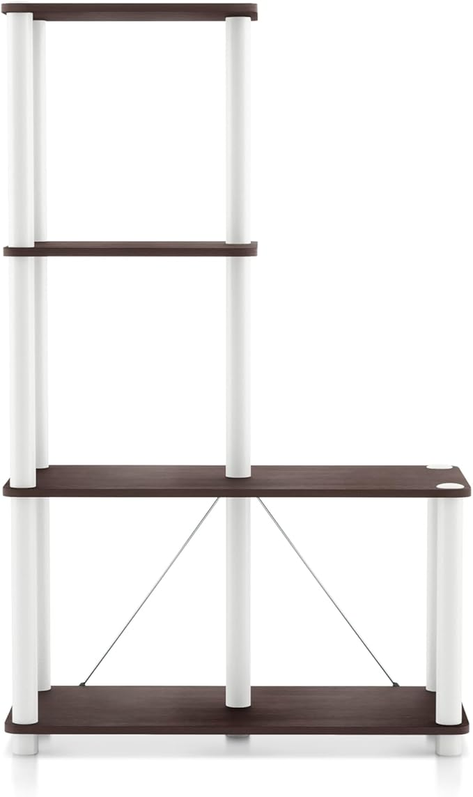 Homes: Inside + Out Apexa Modern 4-Cube Ladder Shelving Units, Collectibles Display Shelves, Easy Assembly Standing Shelf, Home Storage Organizer for Living Room, Bedroom, Office, Espresso