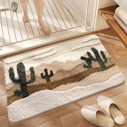 Yellow Desert Cactus Bath Mat 32x20, Non Slip Washable Bathroom Rug