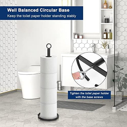 NearMoon Bath Toilet Paper Holder Stand, Freestanding Tissue Paper Storage with Reserve, Space Toilet 4 Rolls Holder for Bathroom/Kitchen Countertop-All Metal (1 Pack, Matte Black)