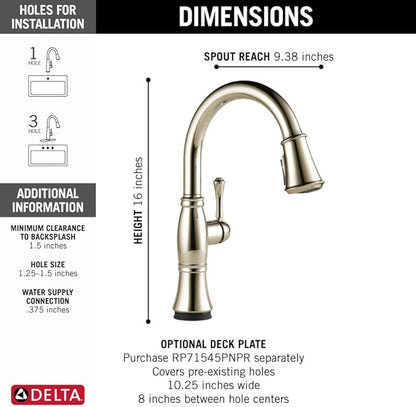 Delta Faucet Cassidy Touch Kitchen Faucet, Kitchen Faucets with Pull Down Sprayer, Kitchen Sink Faucet, Touch Faucet, Delta Touch2O Technology, Lumicoat Polished Nickel 9197T-PN-PR-DST