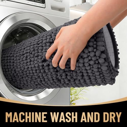 OLANLY Thick Chenille Bathroom Runner Rugs Mats 47x20, Dark Grey