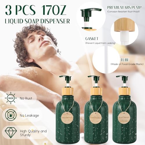 XLHOMO Bathroom Set 17PCS Bathroom Accessories with Trash Can 3PCS Lotion Soap Dispenser,Bathroom Accessories Set Green Bathroom Sets for Bathroom Decor