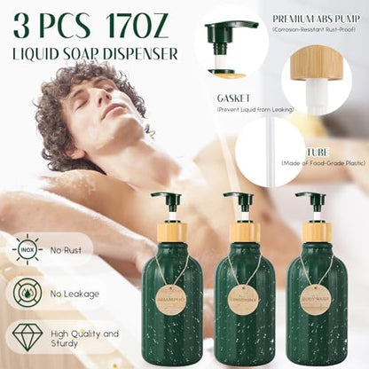 XLHOMO Bathroom Set 17PCS Bathroom Accessories with Trash Can 3PCS Lotion Soap Dispenser,Bathroom Accessories Set Green Bathroom Sets for Bathroom Decor