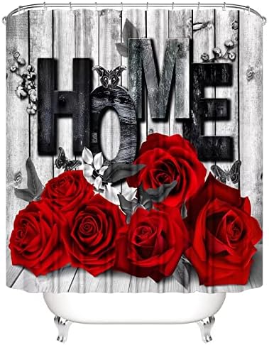 Yddsky 4 Pcs Red Rose Shower Curtain Set with Rugs Bathroom Set