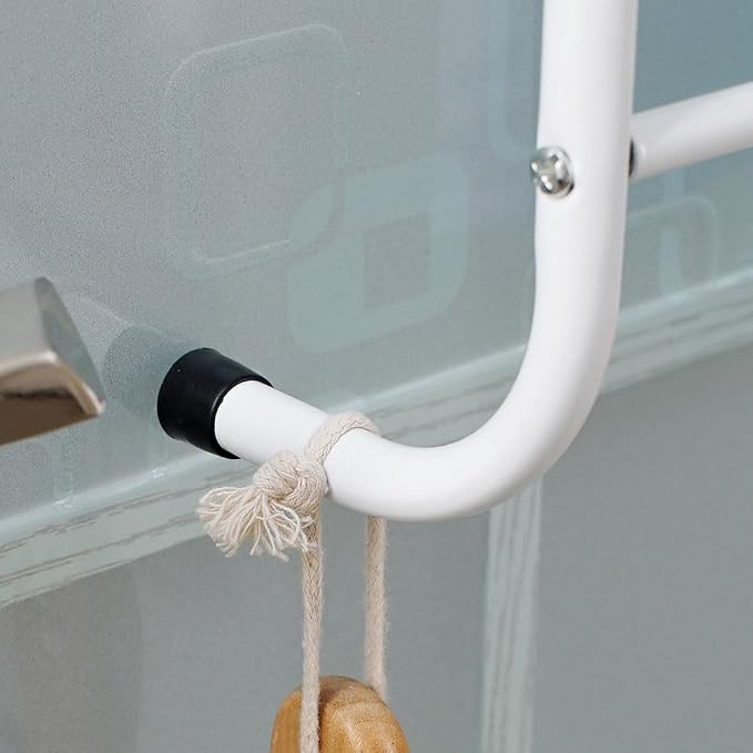 Over The Door Bathroom Hanging Organizer Shelf， Towel Rack for Bathroom, 4 Tier Towel Hanger for Glass Shower Wall or Shower Door (Frameless or Frame to 2") Stylish,White