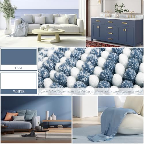 BSICPRO Bathroom Rugs Sets 2 Piece, Non Slip Striped Bath Mats, Fog Blue