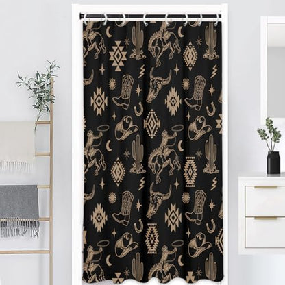 Stall Black Western Cowboy Shower Curtain, 36" W x 72" L
