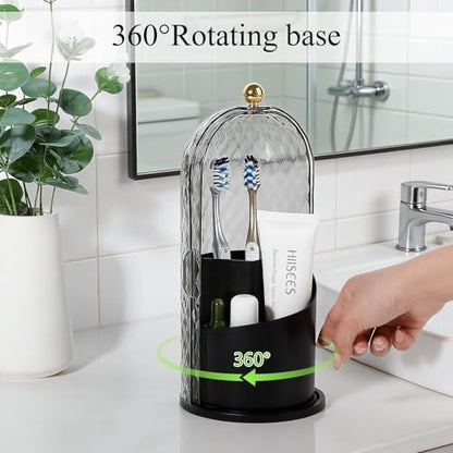 Toothbrush Holder with Cover for Bathroom Countertop, Organizer, Black