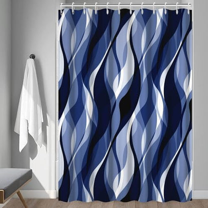 Navy Blue Striped Shower Curtain Extra Wide 108x72 inch 18 Hooks
