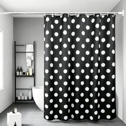 Polka Dots Shower Curtain, Black White Waterproof Fabric Shower Curtain for Bathroom with Modern Abstract Geometric Circle Bath Curtain Decor with Hooks, Machine Washable, 72''Wx72''L