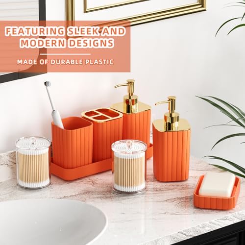 XLHOMO Bathroom Set - 26PC Bathroom Set with Shower Curtain and Rugs, Bathroom Accessory Set, Orange Bathroom Accessories Set, Trash Can & Soap Dispenser