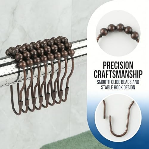 Shower Curtain Hooks Rings, Rustproof Metal Shower Curtain Rings for Bathroom Shower Rods Curtains - Set of 12, Bronze