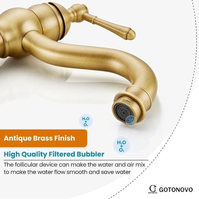 gotonovo Vessel Sink Faucet 360° Swivel Spout Single Handle Tall Bathroom Faucet 1 Hole Farmhouse Lavatory Washbasin Mixer Tap Matching Supply Hoses, with Pop Up Drain, Antique Brass