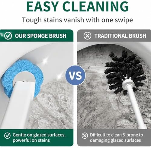 60-Pack Disposable Toilet Brush Refill Pads, Disposable Toilet Bowl Wand Refills, Toilet Cleaning Refills, Toilet Scrubber Refills, Brush Head Replacement for Toilet, Urinal, Bathtub & Wash Basin