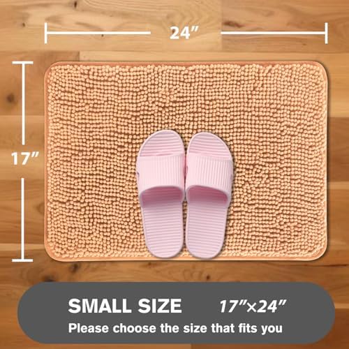 Peach Bathroom Rugs – Absorbent and Washable Bath Mat, Non-Slip, Thick Soft Chenille Bath Rugs for Bathroom Floor, Shower, Sink - 17" x 24"