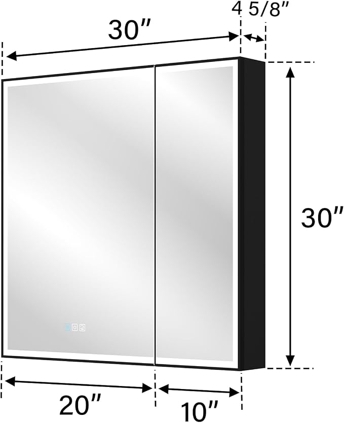 30" X 30" LED Mirrored Medicine Cabinet, Bathroom Medicine Cabinets with Lights for Bathroom, Defogging Function Mirror Cabinet, Medicine Cabinet with USB Port & Outlet, Double Doors