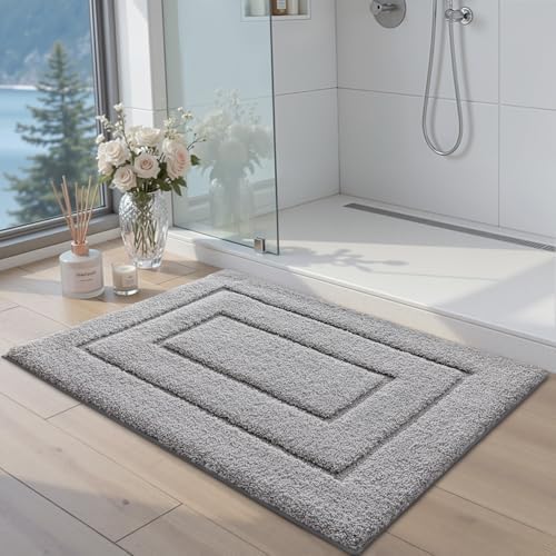 DEXI Bathroom Rugs 43x24, Non-Slip and Absorbent Bath Mat, Light Grey
