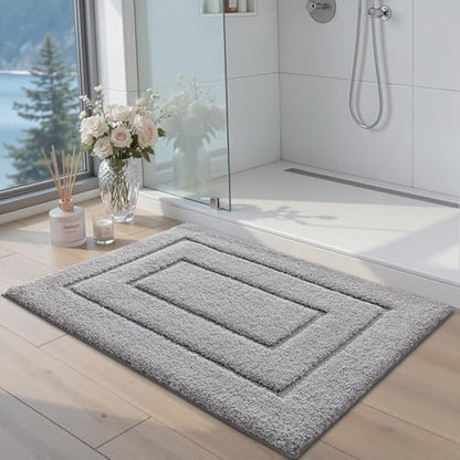 DEXI Bathroom Rugs 43x24, Non-Slip and Absorbent Bath Mat, Light Grey
