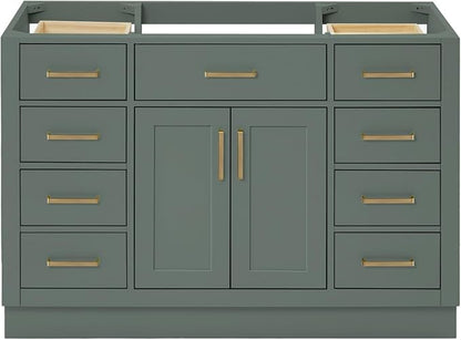 ARIEL Hepburn 48-inch Bathroom Vanity Base Cabinet,Solid Wood, 2 Soft Closing Doors, 9 Dovetail Drawers, Vintage Green