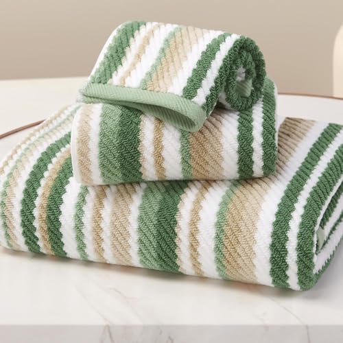 VOOVA & MOVAS Striped Towels 3 Pack, 100% Cotton, Sage Beige
