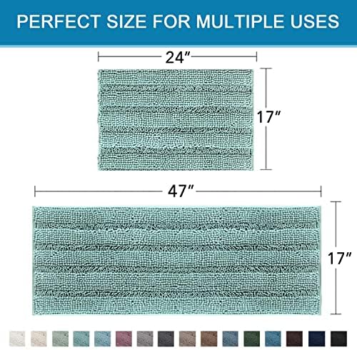 Non Slip Thick Shaggy Chenille Bathroom Rug Mat Set Extra Soft and Absorbent Striped Floor Rugs, 2 Piece, Machine-Washable