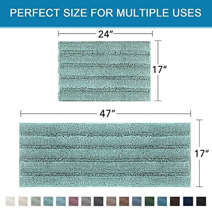Non Slip Thick Shaggy Chenille Bathroom Rug Mat Set Extra Soft and Absorbent Striped Floor Rugs, 2 Piece, Machine-Washable