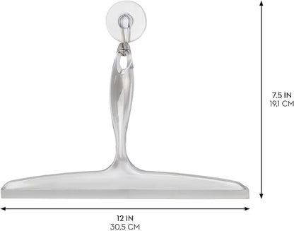 iDesign Plastic Bath Squeegee for Glass with Suction Hook Holder – 12", Clear