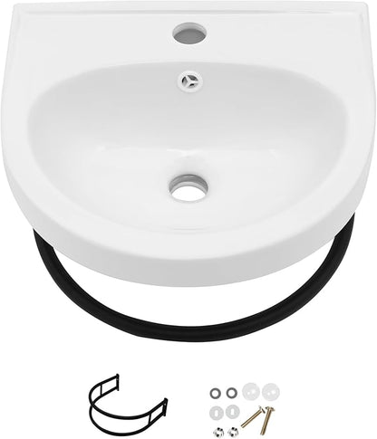 Sarlai Wall Hung Bathroom Vessel Sink with Towel Rack,16x14 Inch Wall Mounted Rectangle Ceramic Small Bathroom Sink White Mini Wash Modern Vanity Floating Basin