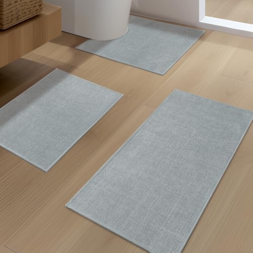 YIHOUSE Bathroom Rugs Thin Bath Mat Sets 2 Pieces Quick Dry,Light Grey