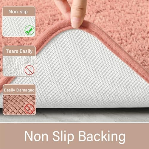 LOCHAS Bathroom Rug Runner 24x60 Inch, Bath Rugs Non Slip, Pink