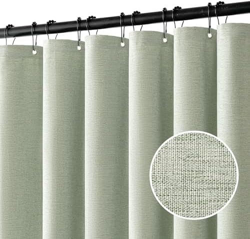 MIULEE 72 x 82 Extra Long Linen Shower Curtain Sage Green 12 Metal Hooks