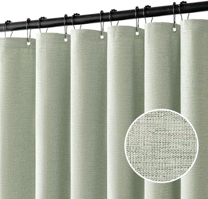 MIULEE 72 x 82 Extra Long Linen Shower Curtain Sage Green 12 Metal Hooks