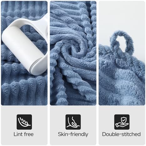 REDKISS Blue Bath Towels Set 8 Piece - Microfiber Bathroom Towels of 8 Large, Highly Absorbent Bath Towel, Soft Shower Towel for Bathroom, Hotel 2 Bath Sheet 2 Hand 2 Washcloths 2 Hair Towel Wrap