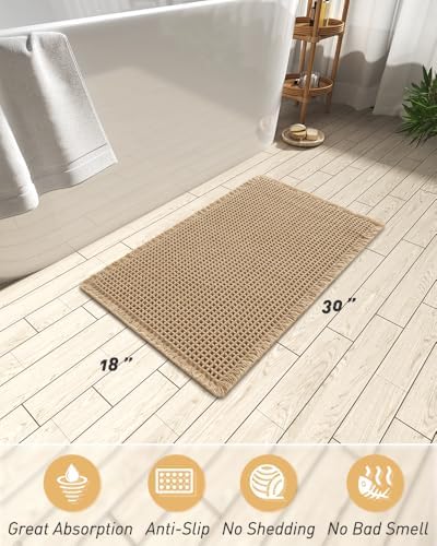 Upgraded Waffle Bath Mat Ultra Absorbent Non Slip Bathroom Mat, 18" x 30"