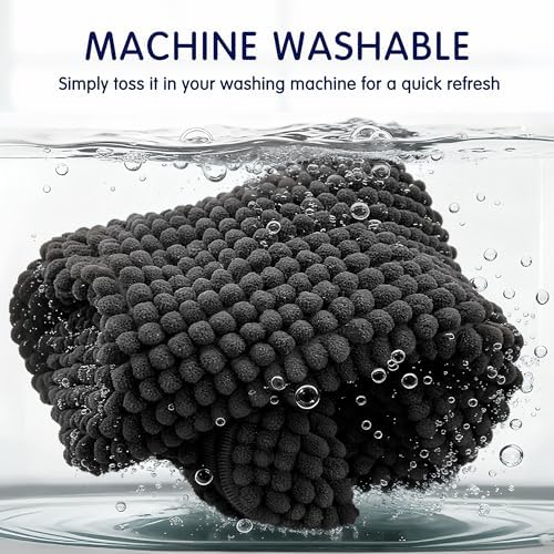 SUBRTEX Bathroom Rugs Chenille Bath Rug Soft Short Plush Bath Mat Soft Shower Mat Water Absorbent Shower Mat Quick Dry Machine Washable(Black,18" x 24")