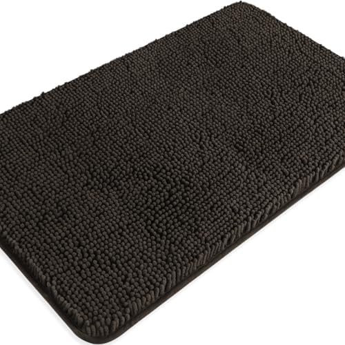 Chocolate Brown Bathroom Rugs – Absorbent and Washable Bath Mat, Non-Slip, Thick Soft Chenille Bath Rugs for Bathroom Floor, Shower, Sink - 20" x 32"
