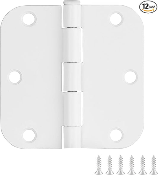 Door Hinges for Interior Doors 12-Pack 3.5-inch x 3.5-inch – Rounded 5/8-inch Radius Steel Door Hinge – Painted White – Fits Standard Doors – Design House 189787
