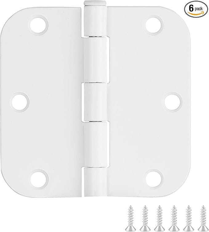 Design House Door Hinges for Interior Doors 6-Pack 3.5-inch x 3.5-inch – Rounded 5/8-inch Radius Steel Door Hinge – Painted White – Fits Standard Doors – Design House 189605