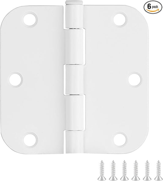 Design House Door Hinges for Interior Doors 6-Pack 3.5-inch x 3.5-inch – Rounded 5/8-inch Radius Steel Door Hinge – Painted White – Fits Standard Doors – Design House 189605