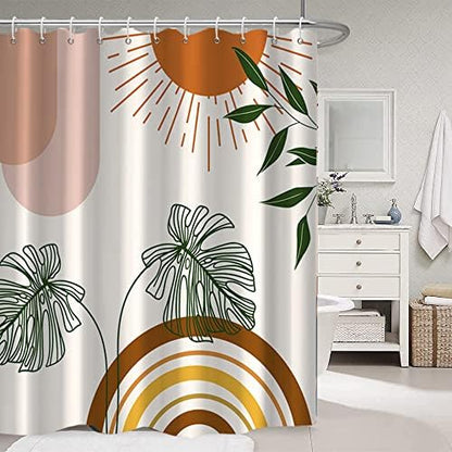 Boho Orange Shower Curtain with Hooks for Bathroom 72x96 Inch