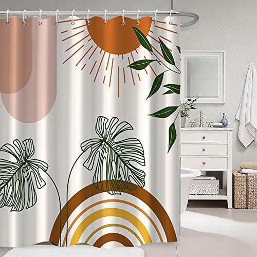 Boho Orange Shower Curtain with Hooks for Bathroom 72x84 Inch