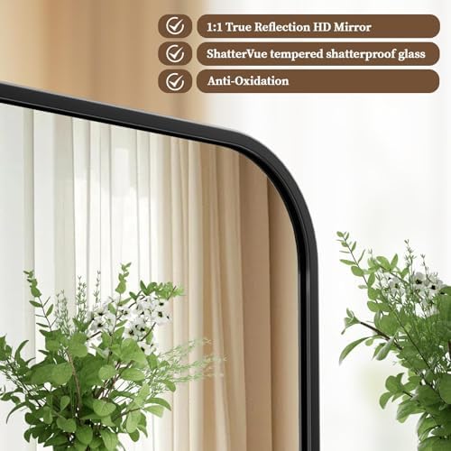 BEAUTYPEAK 30x48 Black Metal Frame Rectangle Vanity Mirror,Rounded Corners