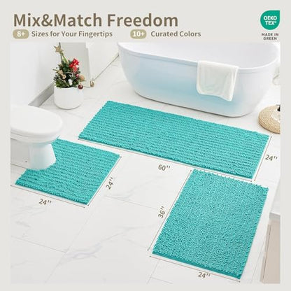Toilet Rugs U-Shaped Mat 24x24, Contour Bathroom Mat - Ultra Soft & Absorbent Chenille, Quick-Dry, Machine Washable with Non Slip Barrier Backing, Teal