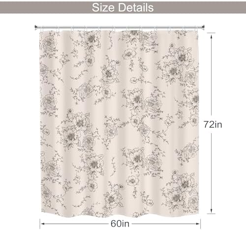 MESHELLY Farmhouse Vintage Floral Shower Curtain 60Wx72H Boho Black Flower Pattern Rustic Botanical Spring Cottagecore Bathroom Curtain Girls Women Bath Curtain Bathroom Accessories Decor with 12 Hook