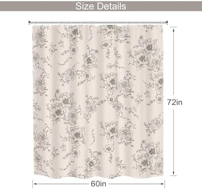MESHELLY Farmhouse Vintage Floral Shower Curtain 60Wx72H Boho Black Flower Pattern Rustic Botanical Spring Cottagecore Bathroom Curtain Girls Women Bath Curtain Bathroom Accessories Decor with 12 Hook