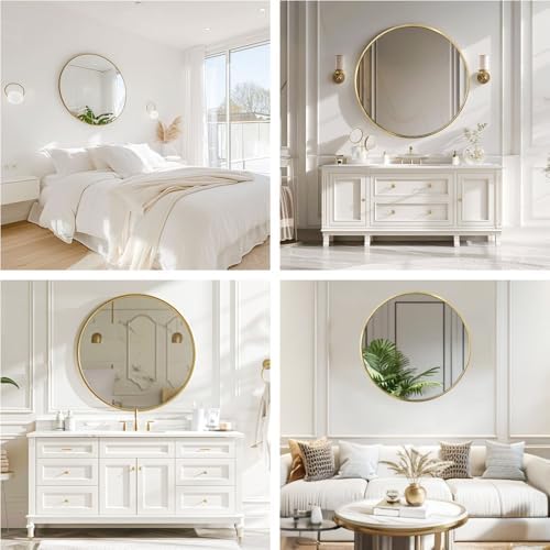 Gold Circle Mirror 22 inch, Round Mirror, Brushed Gold Metal Frame