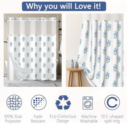 No Hook Shower Curtain with Snap in Liner 71x74 Inch